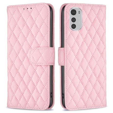 BINFEN COLOR For Motorola Moto E32 4G Matte Lommebokveske BF Stil-14 Rhombus Mønster Flip Stativdeksel