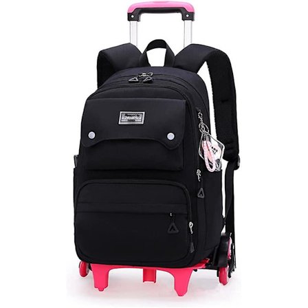 Enfärgade flickor rullande ryggsäck med hjul Skolväska Elementary School Student Trolley Daypack Outdoor Travel Bag