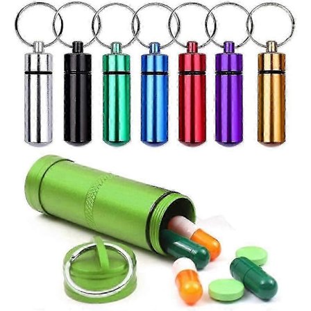 Vanntett Pilleflaske Aluminium, 8 stk Utendørs Kapsel Nøkkelring Vanntett Pilleholder Boks Etui Flaske Nøkkelring Beholder Oppbevaring Metallbeholder 