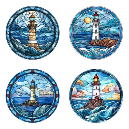 4 stk. farverige fyrtårns anti-kollision vindue klistermærker, aftagelige ikke-klæbende vinyl klistermærker