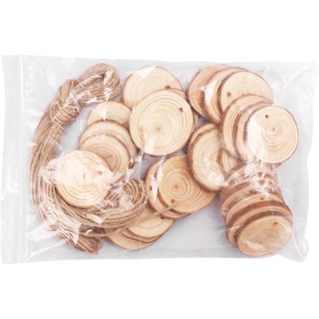 30 stk. 5-6 cm naturlige træflis håndværk træ sæt ingen boring træ cirkel egnet til julepynt DIY håndværk