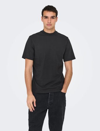 ONLY & SONS Onsotis Life Reg Mock Neck Tee - Black - M