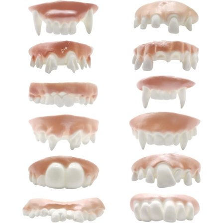 12-pak Halloween morsomme lurete proteser bukket tenner vampyrtenner