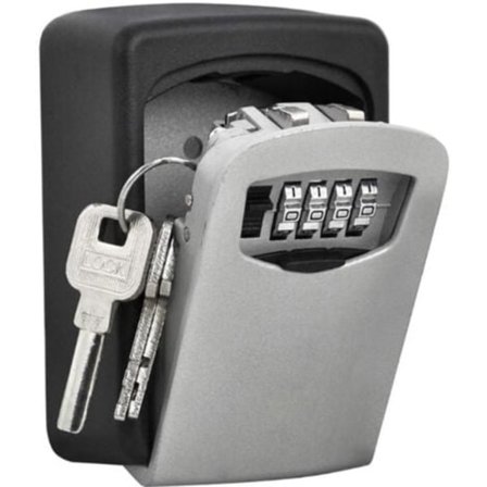 Sikker nøgleboks, udendørs nøgleboks med 4-cifret kode, nøgleskab, vægmonteret nøgleboks, Key Lock Box, Grå.ca