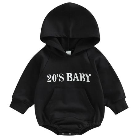 Spädbarn Knappar Hooded Jumpsuit Långärmad Bokstäver Print Romper