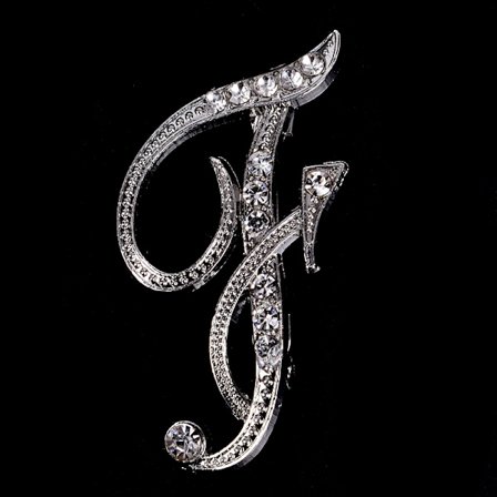 Crystal Rhinestone 26 bogstaver Damekrave Broche Pin Corsage B
