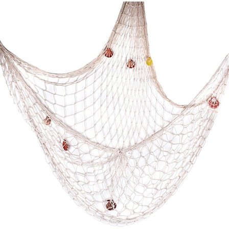 (100*200cm) Koristeellinen kalastusverkko simpukankuorilla, seinävaate, Välimeren teema, merellinen rantaverkko (beige)