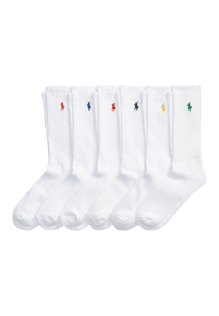 Polo Ralph Lauren Cotton-Blend Crew Sock 6-Pack Strumpor Herr Vit ONESIZE
