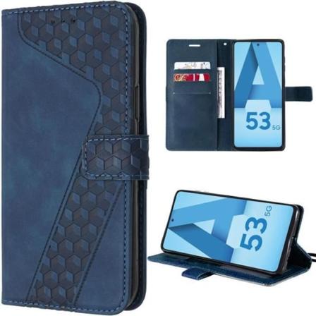 Etui til Samsung Galaxy A53 5G, PU-læder med kortholder og justerbart stativ, geometrisk design - marineblå