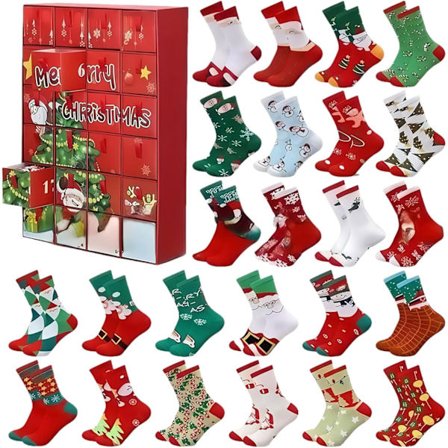 2025 Julesokker Adventskalender for Barn og Voksne 24-dagers Julete Sokker med Julenisse Snømann Mønstre
