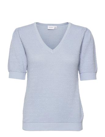 Vichassa V-Neck Puff S/S Knit Top Pulllover Blå Vila