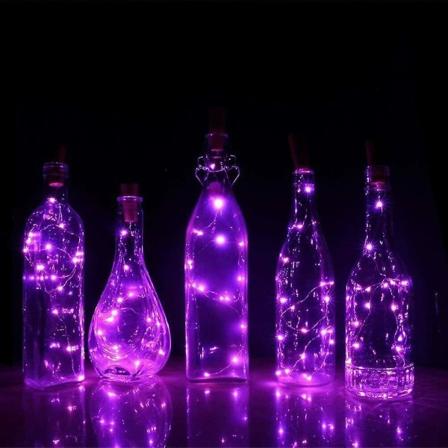Flaske Fairy String Lights Batteri Kork Form Jul Bryllupsfest 20 Led 2m Lilla Purple
