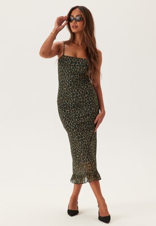 Bubbleroom - Strap Mesh Frill Dress - Leopard - Kläder