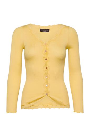Silk Cardigan W/ Lace Strikkegenser Cardigan Gul Rosemunde