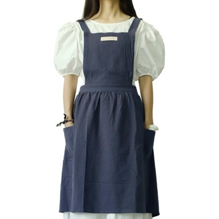 Forkle i bomullslin med lomme for hagearbeid med belte