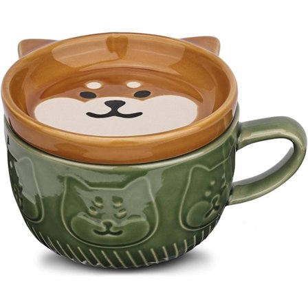Søt Keramisk Katt Kaffekopp med Lokk, Kawaii Kaffekopper eller Tekopper for Katteelskere, Morsom Nyhet Katt Frokostkopper Jule Bursdagsgave Grønn