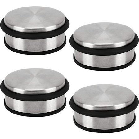 (Set med 4) Krompläterade dörrstopp i rostfritt stål - 10 cm x 1,20 kg - Halkfria och hållbara dörrstopp med skyddande gummiringar - För hem, skola 