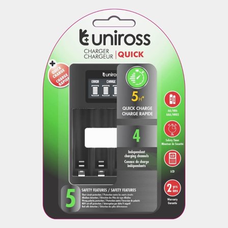 UNIROSS - QUICK LCD [USB](3H) , oplader 1-4 AA/AAA, batteier