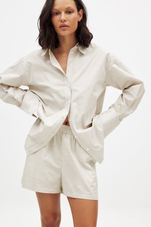 NA-KD Short rayé en coton à taille élastique - Ensembles d'été - Beige/Rayé - EU 42