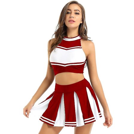 Kvinder Voksne Cheerleader Uniform Performance Outfit Japansk Skolepige Cosplay Kostume Ærmeløs Crop Top Mini Plisseret Nederdel -a