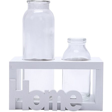 Pohjoismainen koeputki lasimaljakko Hydroponinen maljakko Puinen kehys Pöytämaljakko Kukkien istutukseen Bonsai-koriste - Valkoinen