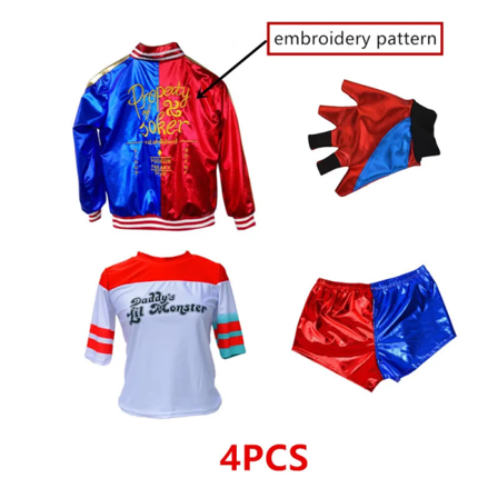Harley Quinn Kostume Film Klovn Pige Kostume Halloween Voksen Sexet Cosplay T-shirt Armbind Pistol Holster Tilbehør 01 1 L(160-165CM)