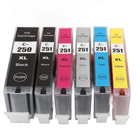 250?251 Multi Farver Blækpatron Erstatning Inkjet Patroner Printertilbehør til PIXMA 6 Farver (BK BK C M Y GY)