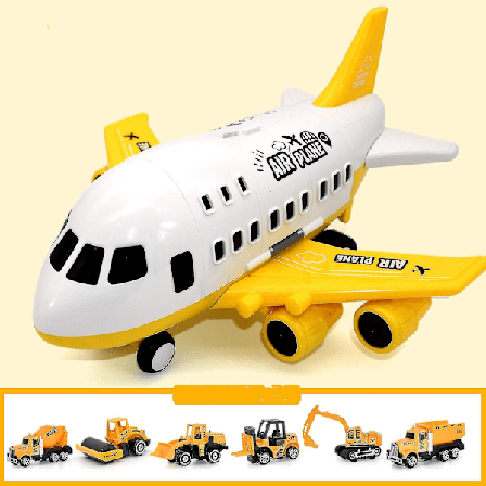 Stor barn flygplan leksaksmodell gul med 6 st legering ingenjörsfordon