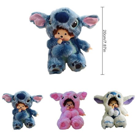 Tegneserie Monchhichi Stitch Plysjdukke Kawaii Myk Plysjdukke Leke For Barn Rosa
