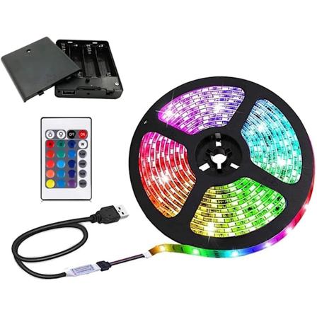 Batteridrevne LED-striper med 24-tasters fjernkontroll, 16 farger for dekorasjon, DIY (3,28 fot)