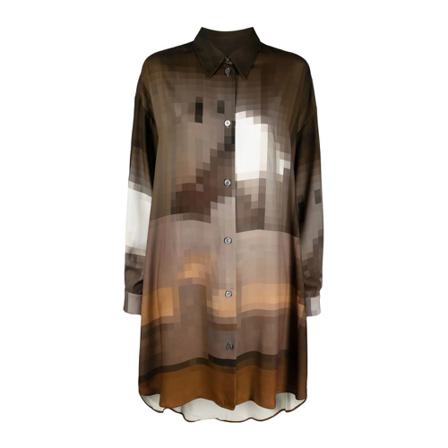 MM6 Maison Margiela Printed Shirt Kjole Brown Tones Brun, Dame