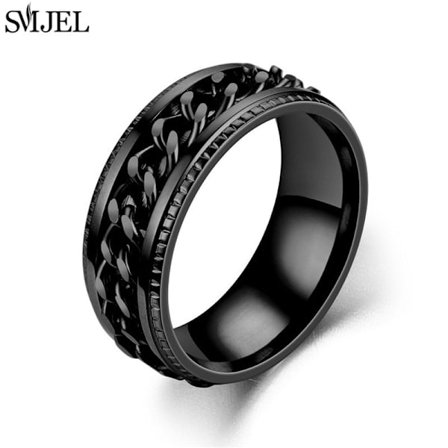 Cool roterbar kedja i rostfritt stål Herrring Multifunktionell mode 8mm Fidget Spinner Ringar Par Smycken bague homme 2024