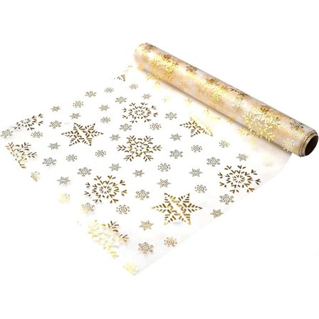 5 meter x 0,36 Bordslöpare Julbordslöpare i guld Silver snöflingor och stjärnor (silverstjärna) Gold Snowflakes[CO]