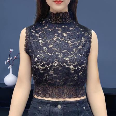 Naisten väärennetty kaulus Irrotettava puolikas Fashion Pullover Anti-Exposure Tube Top Pitsi sisäinen Match Liivi Black with cherry pattern [3080]] M