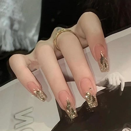 Glitterende Lange Falske Negle, Trendy Kunstige Negle til Kvinder