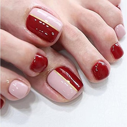 Glossy Toenails Press On Nails Square Pedicure Foot Fake Nails Acrylic False Nails Tips For Women And Girls ,24 Pcs