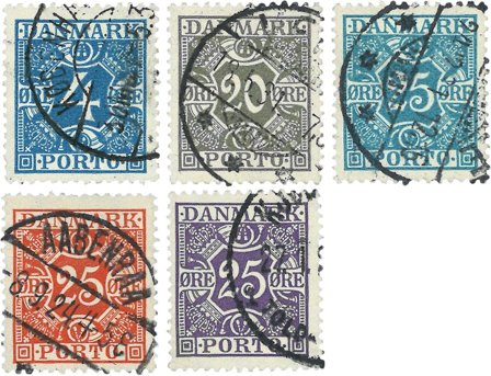 Danmark 1921-1930 - Portomærker AFA 10+14+18+23+24 - Stemplet
