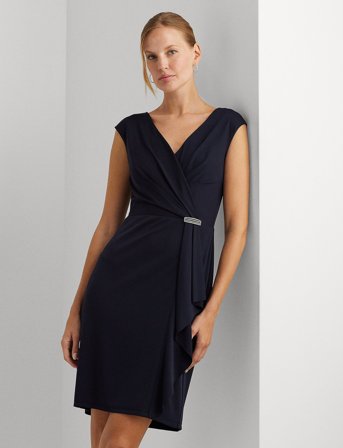 Lauren Ralph Lauren Jersey Cap-Sleeve Cocktail Dress - Navy - 40