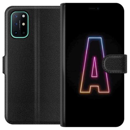Kompatibel Tegnebogsetui til OnePlus OnePlus 8T Minimalistisk neonbogstav A i regnbuefarvet lys mod sort baggrund i moderne typografisk stil
