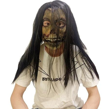 Skrekkmaske manuskript drap NPC mann og kvinne maske hodeplagg romflukt hjemsøkt hus kvinnelig spøkelseskjole Halloween dans Black hair linen (
