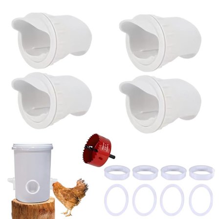 4 Porter DIY Kyllingmater-sett, Automatisk Fjærfémater Regntett Fjærfe Gravitasjonsmatersett