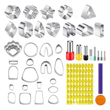 61 stk. ler værktøjssæt, 51 former rustfrit stål ler udstikkere med 8 cirkelformede udstikkere 2 ler bogstaver