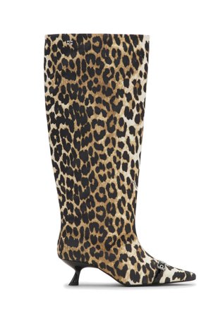 Eyelets Slouchy High Shaft Boot Satin Print Leopaord 38