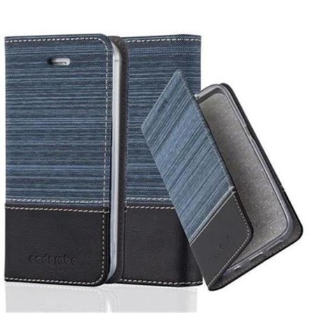 Apple iPhone 4 Fodral - iPhone 4S i MÖRKBLÅ SVART från Cadorabo (TYG-LÄDERDESIGN) Helt skyddsfodral med flipflik