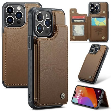 CASEME C22 iPhone 15 Pro Wallet Case RFID Blocking - Brown