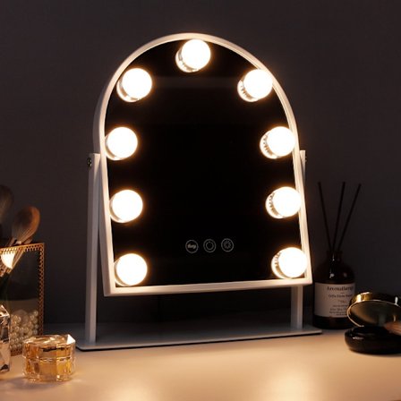 FENCHILIN Hollywood Makeup Spejl med Lys 360° Drejelig Justerbar Belysning Bordpladespejl 25 x 30cm Hvid 10X Forstørrelse