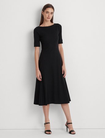 Lauren Ralph Lauren Stretch Cotton Midi Dress - Black - XS
