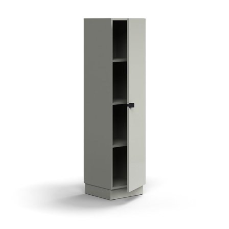 Skåp QBUS, 3 hyllplan, sockel, handtag, 1636x400x420 mm, ljusgrå