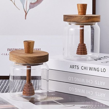 Glas honningkrukke Opbevaringstank Sukker Forseglede dåser Flasker Med Wo