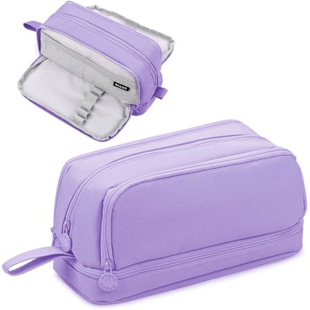 Pennal, stort pennal med 4 rom, skrivebordsarrangør for gutter og jenter, pennal egnet for barn, tenåringer, studenter, lilla